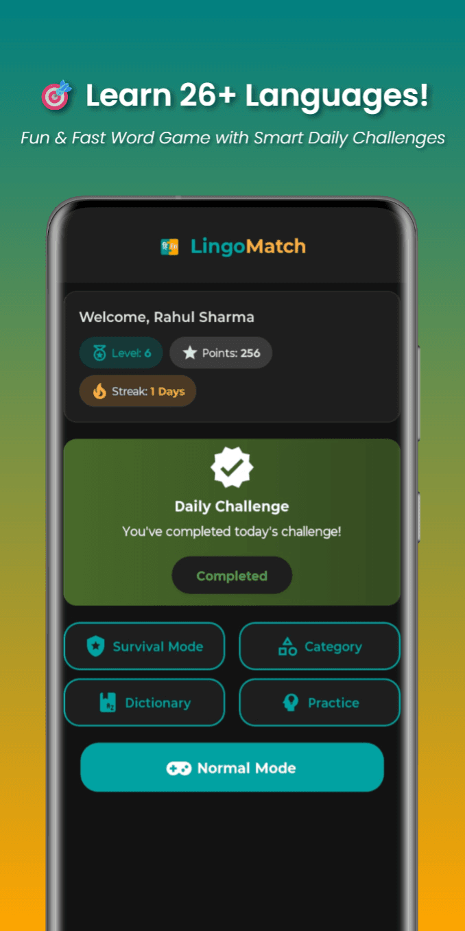 LingoMatch home screen
